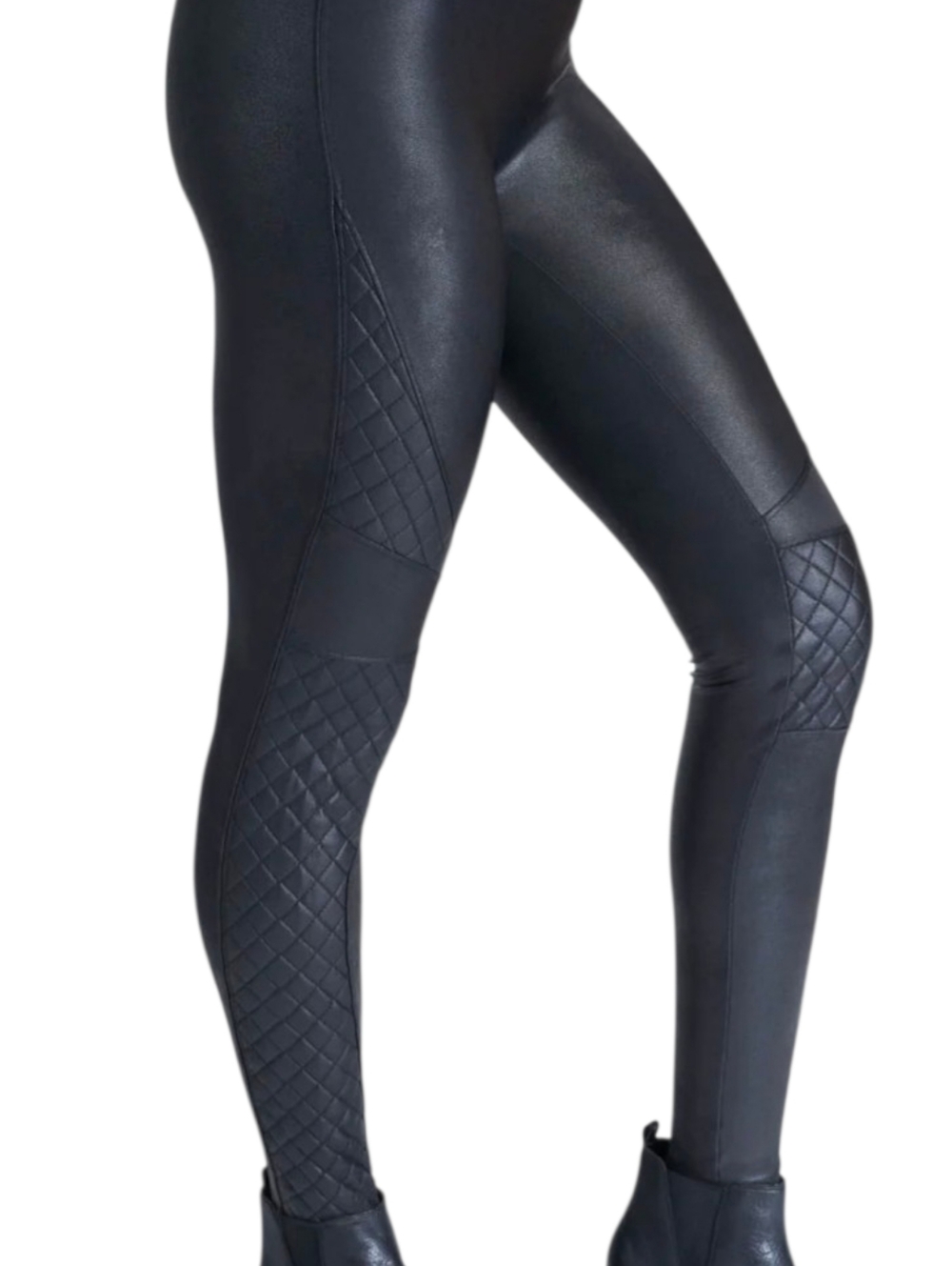 SPANX Quilted Faux Leather Leggings - Black Sz L - Picture 3 of 12